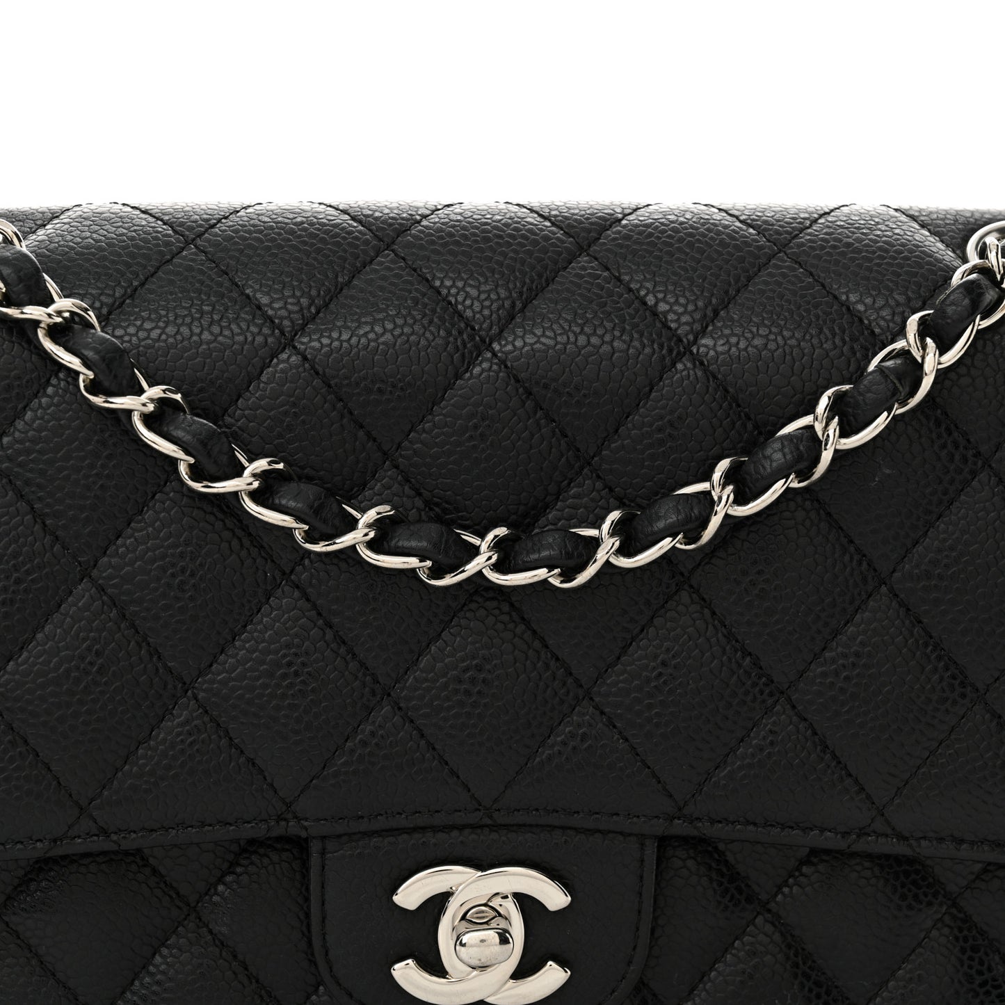 Caviar Quilted Medium Double Flap Black