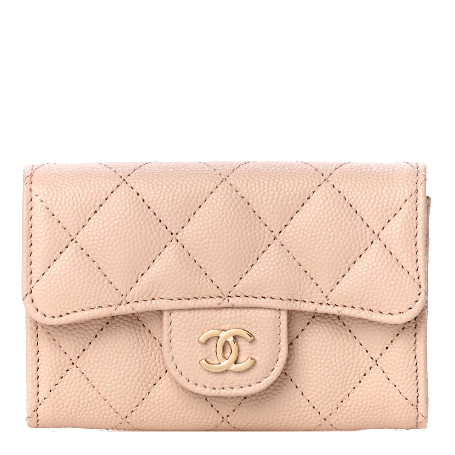 Chanel Caviar Quilted Flap Card Holder Wallet Beige 1 of 12
