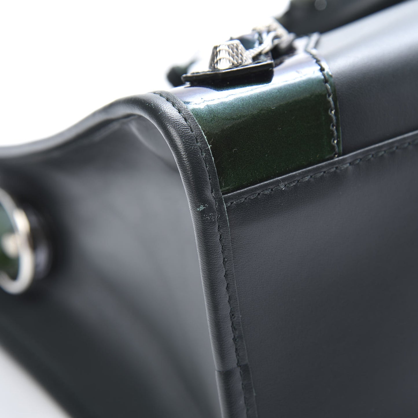 Smooth Calfskin Metallic Patent Giant 12 Silver Hardware City Vert Poker Fonce
