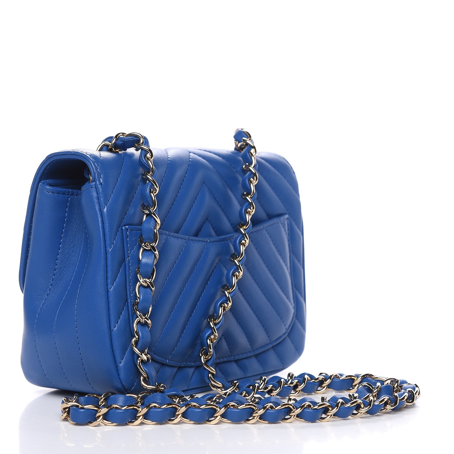 Lambskin Chevron Quilted Mini Square Flap Blue