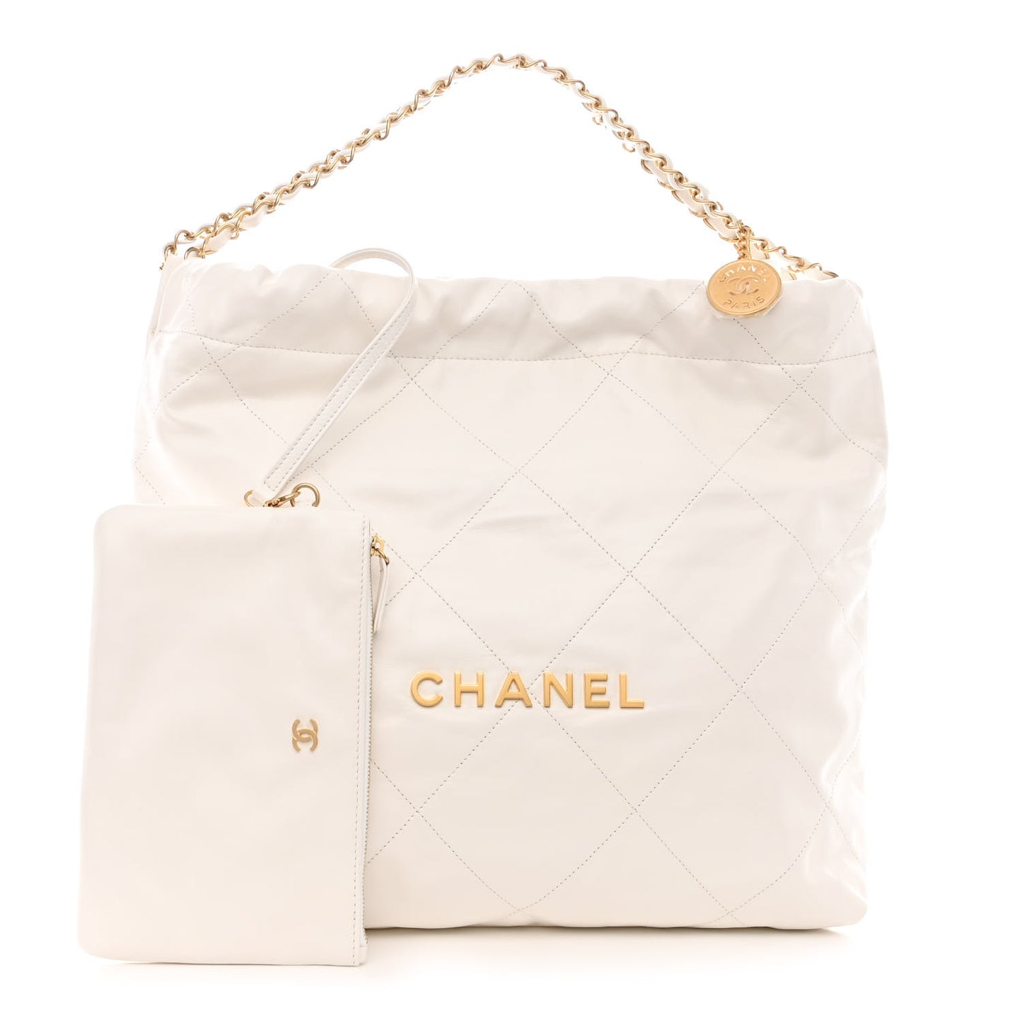 Shiny Calfskin Quilted Chanel 22 White