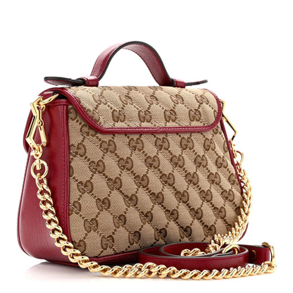 Gucci Monogram Glazed Calfskin Matelasse Diagonal Mini GG Marmont Top Handle Shoulder Bag Beige Ebony New Cherry Red 3 of 10