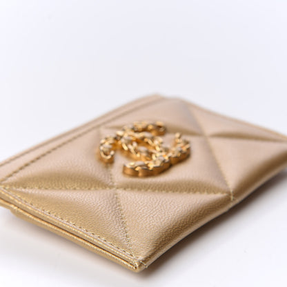 Chanel Metallic Goatskin Quilted Chanel 19 Card Holder Gold 5 of 10