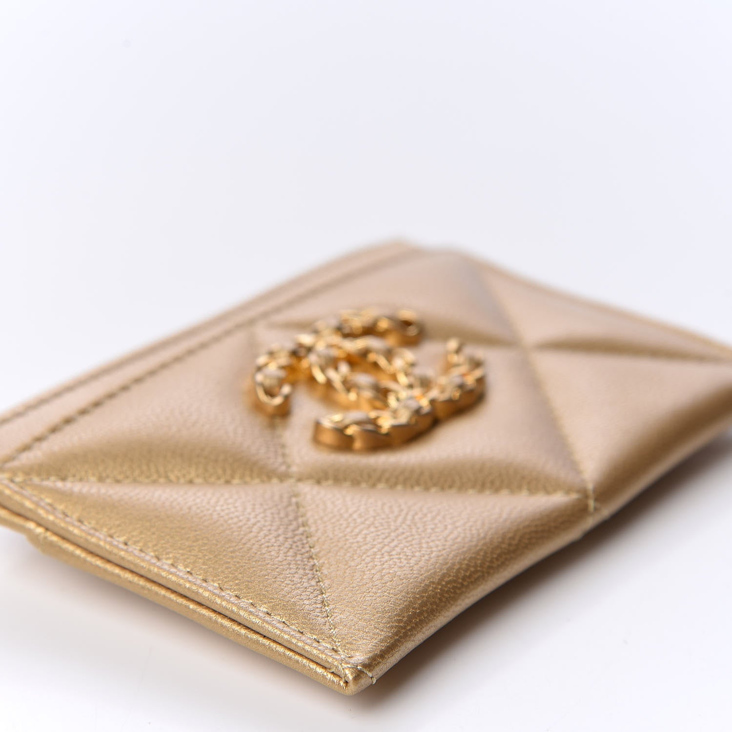 Chanel Metallic Goatskin Quilted Chanel 19 Card Holder Gold 5 of 10