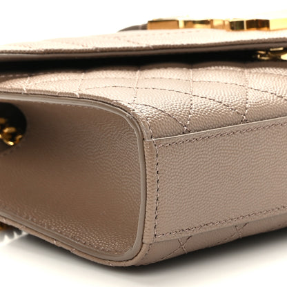 Saint Laurent Grain De Poudre Textured Mixed Matelasse Triquilt Small Monogram Satchel Taupe 7 of 9