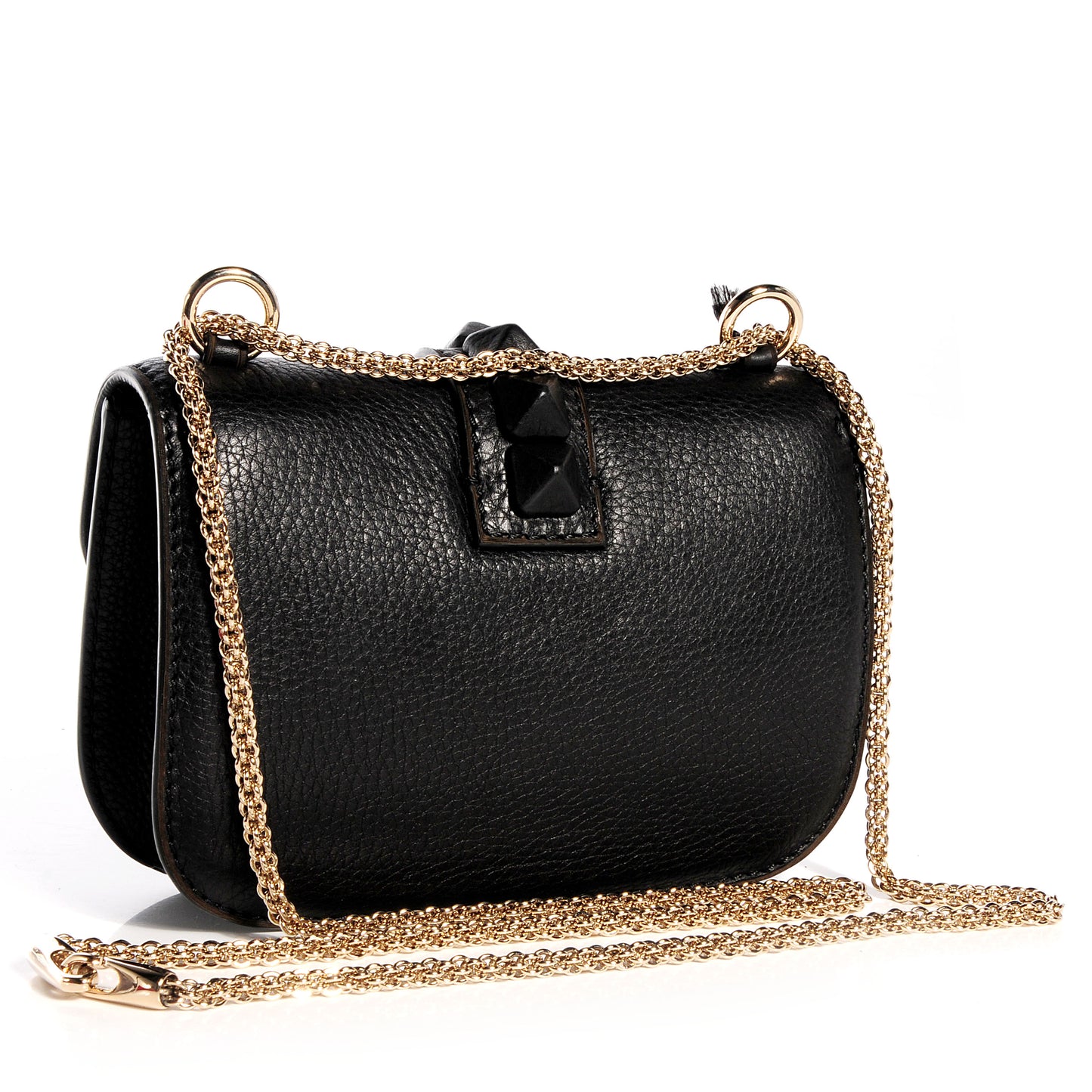 Pebbled Calfskin Small Glam Lock Rockstud Flap Black