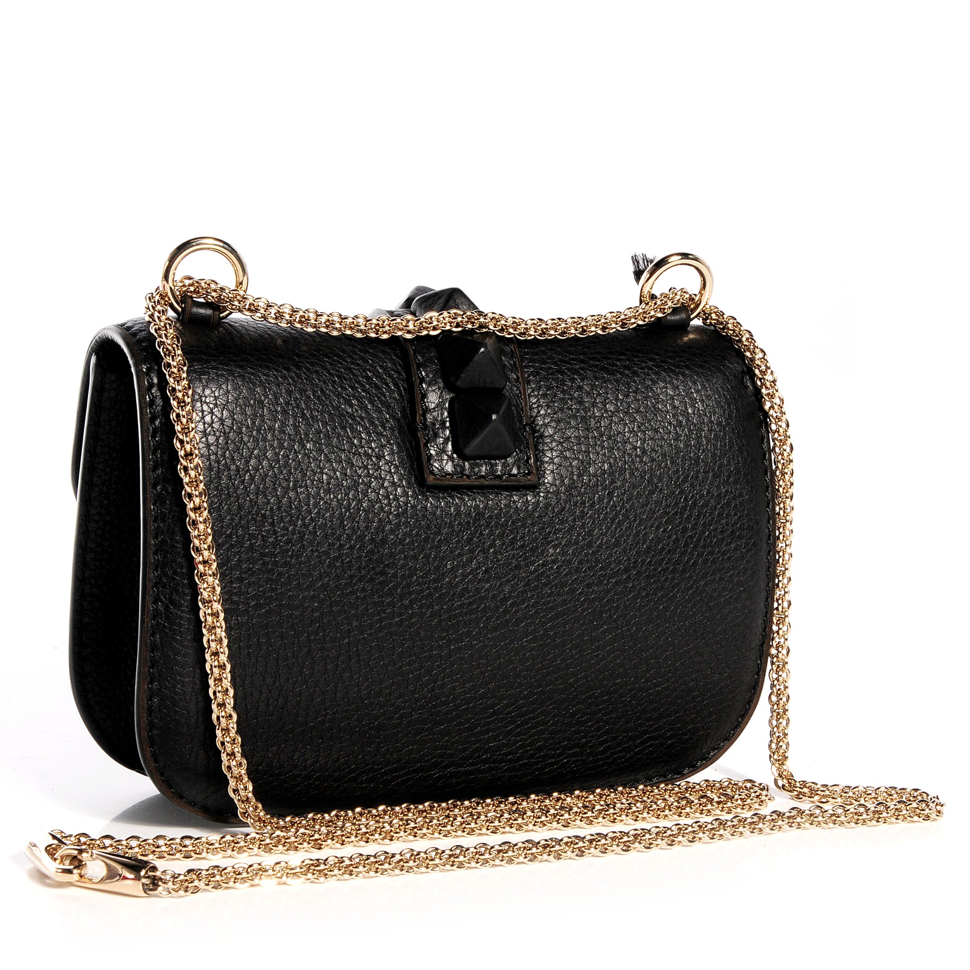Valentino Garavani Pebbled Calfskin Small Glam Lock Rockstud Flap Black 3 of 7