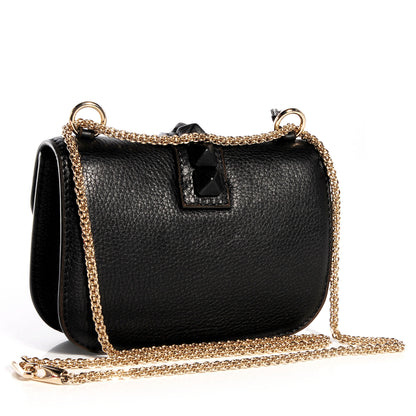 Valentino Garavani Pebbled Calfskin Small Glam Lock Rockstud Flap Black 3 of 7