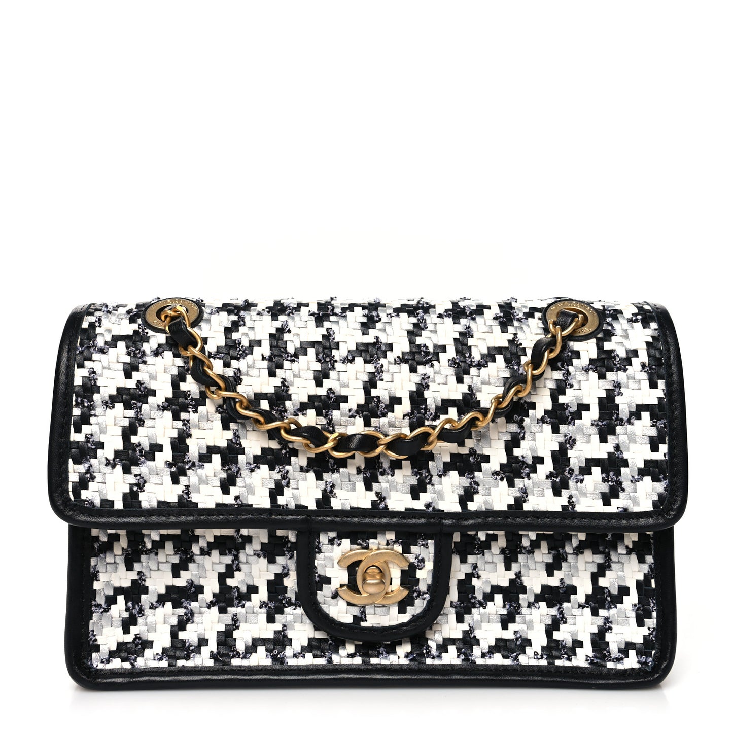 Metallic Lambskin Viscose Woven Flap Silver Black
