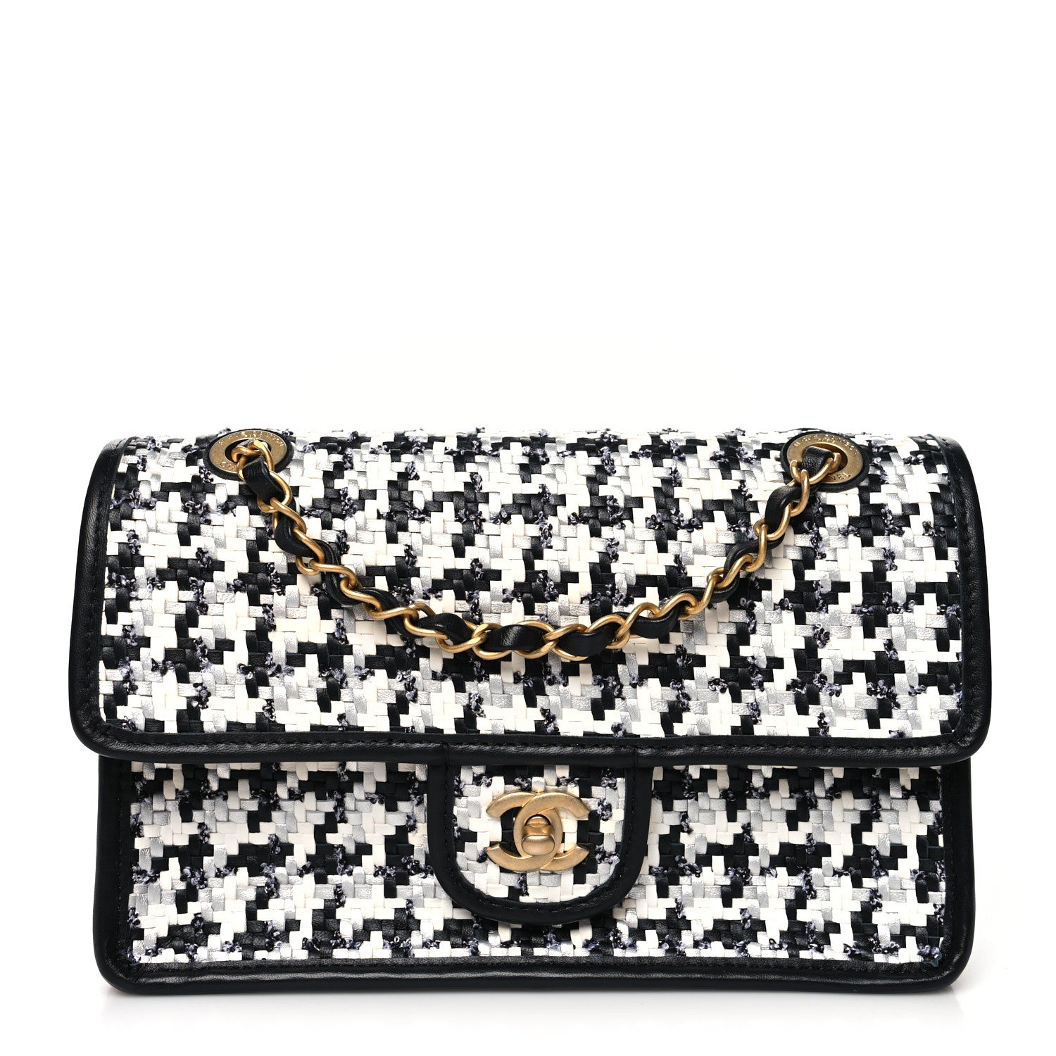 Chanel Metallic Lambskin Viscose Woven Flap Silver Black 1 of 11