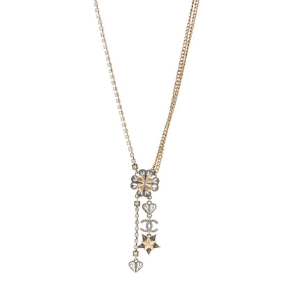 Chanel Crystal Clover Heart Star CC Drop Necklace Silver Gold 1 of 6