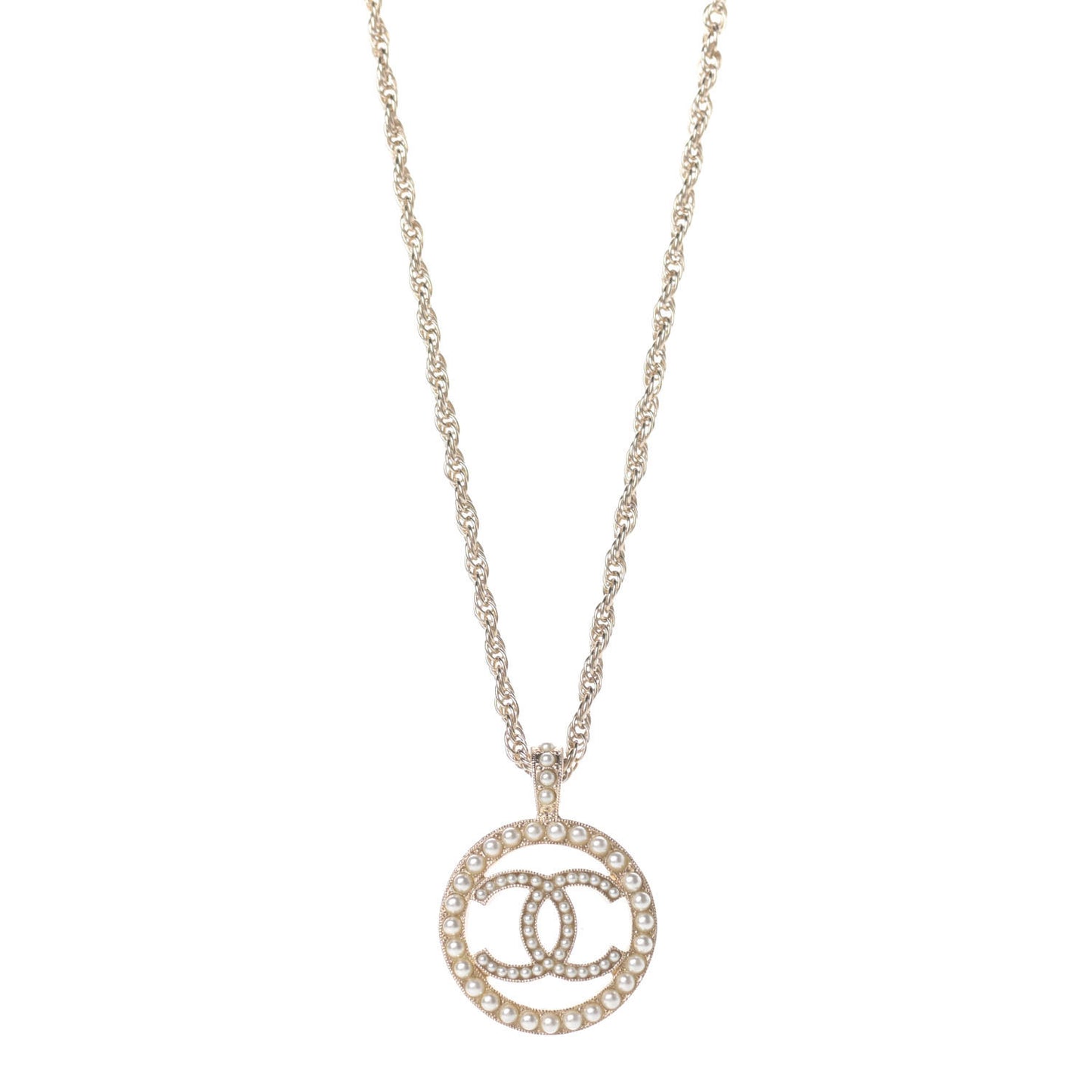 Pearl CC Round Pendant Necklace Gold