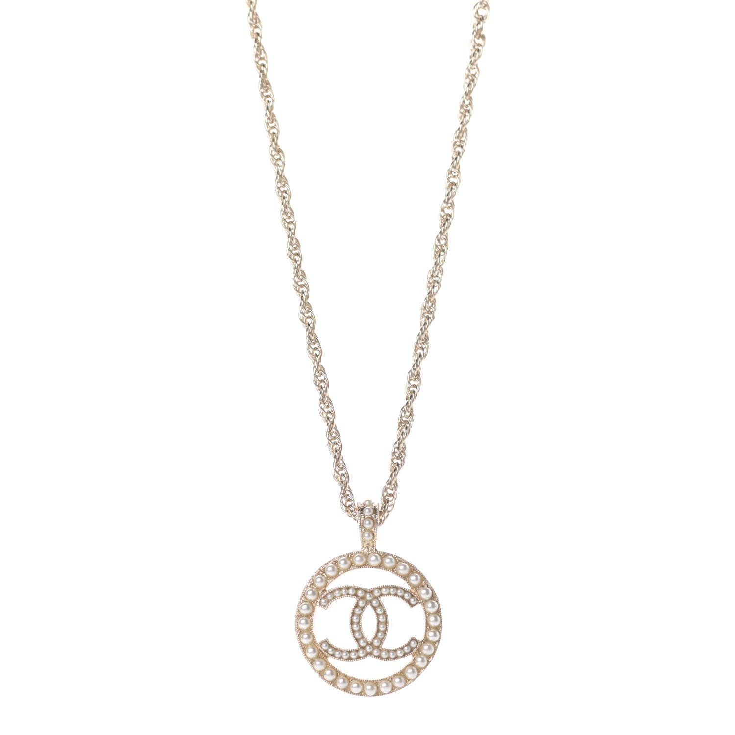 Chanel Pearl CC Round Pendant Necklace Gold 1 of 5