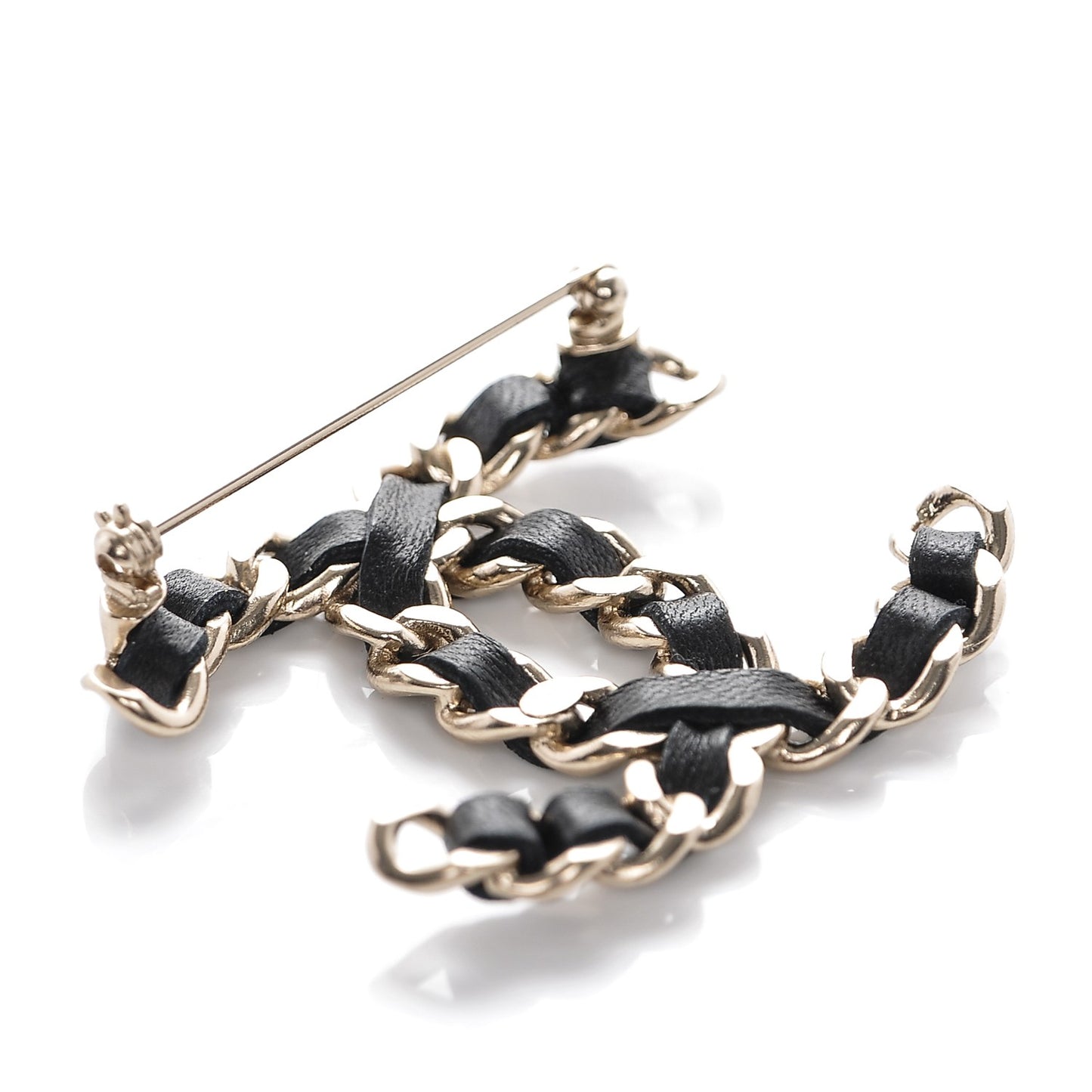 Lambskin Chain CC Brooch Black Gold
