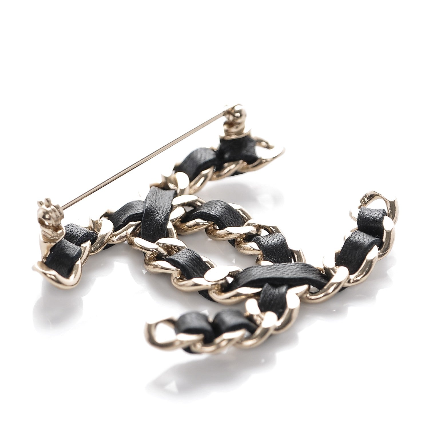 Chanel Lambskin Chain CC Brooch Black Gold 4 of 5