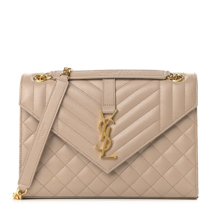 Saint Laurent Grain De Poudre Textured Mixed Matelasse Medium Triquilt Monogram Satchel Dark Beige 1 of 13