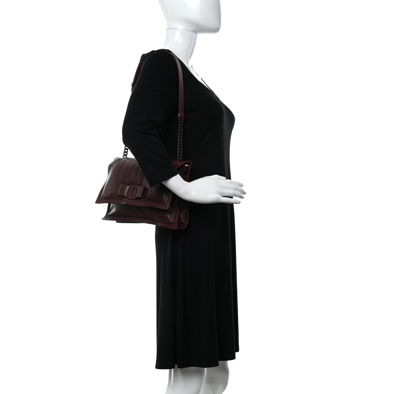 Salvatore Ferragamo Calfskin Small Viva Bow Shoulder Bag Burgundy 2 of 10