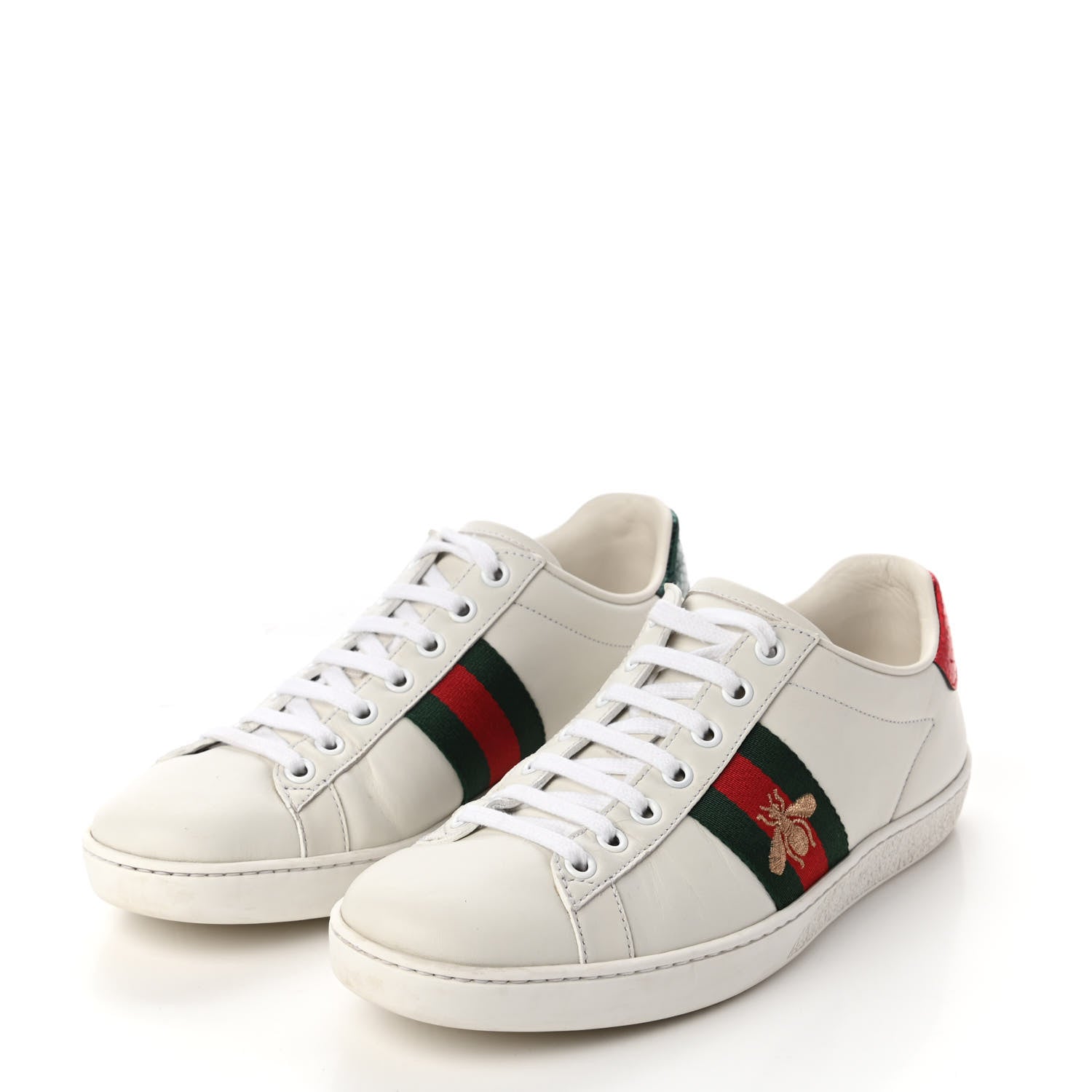 Gucci Calfskin Ayers Bee Embroidered Womens Ace Sneakers 37.5 White Green 3 of 9