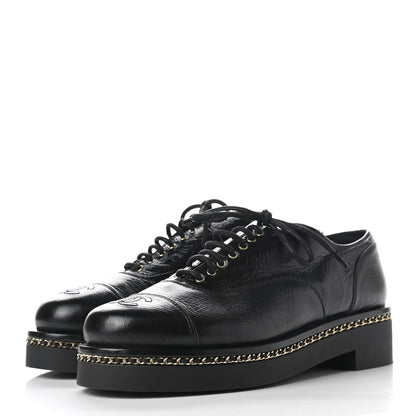 Chanel Shiny Crumpled Lambskin CC Lace Up Oxfords 38 Black 3 of 9