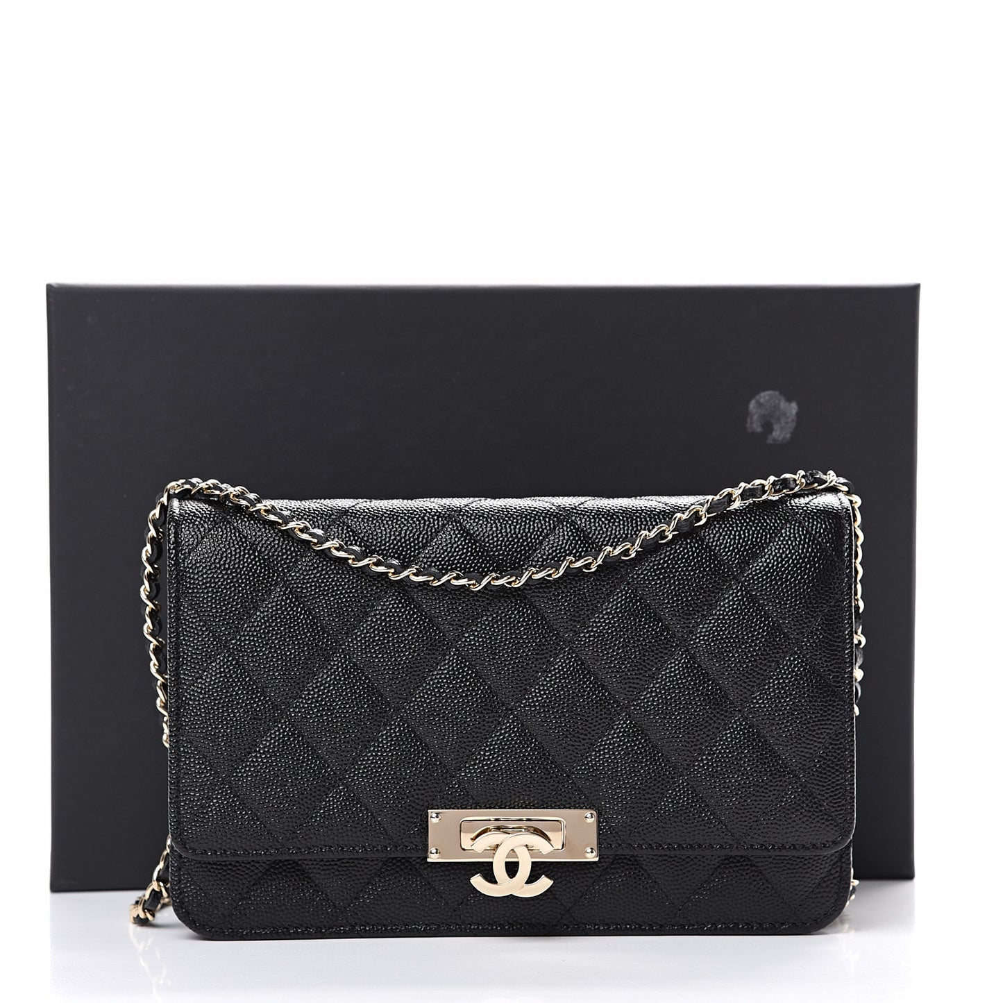 Caviar Quilted Golden Class Wallet On Chain WOC Black