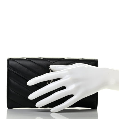 Saint Laurent Lambskin Y Quilted Monogram Large Loulou Flap Wallet Black 2 of 7