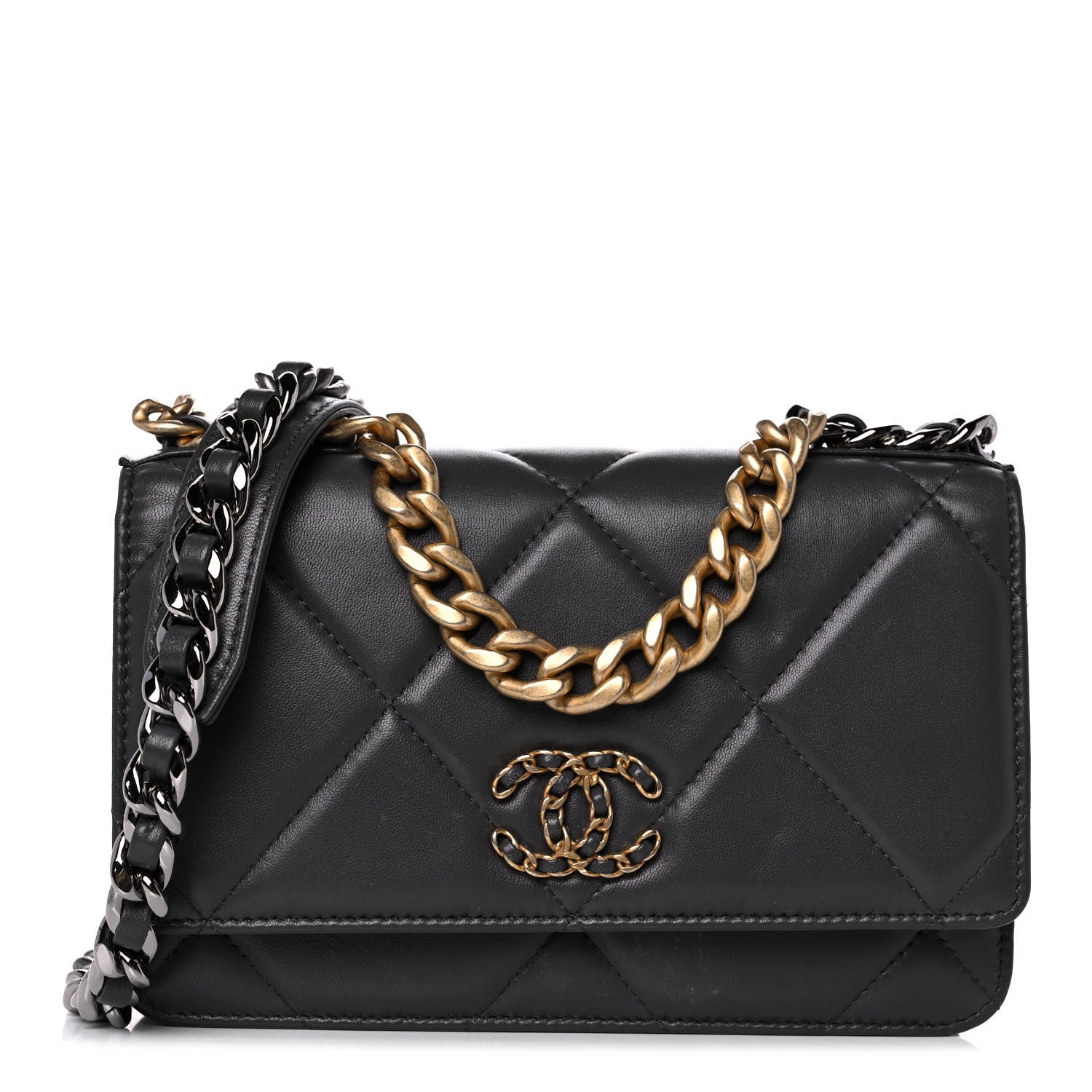 Chanel Lambskin Quilted Chanel 19 Wallet On Chain WOC Dark Grey 1 of 17