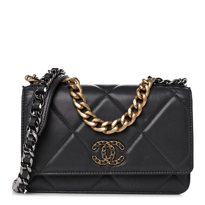 Chanel Lambskin Quilted Chanel 19 Wallet On Chain WOC Dark Grey 1 of 17