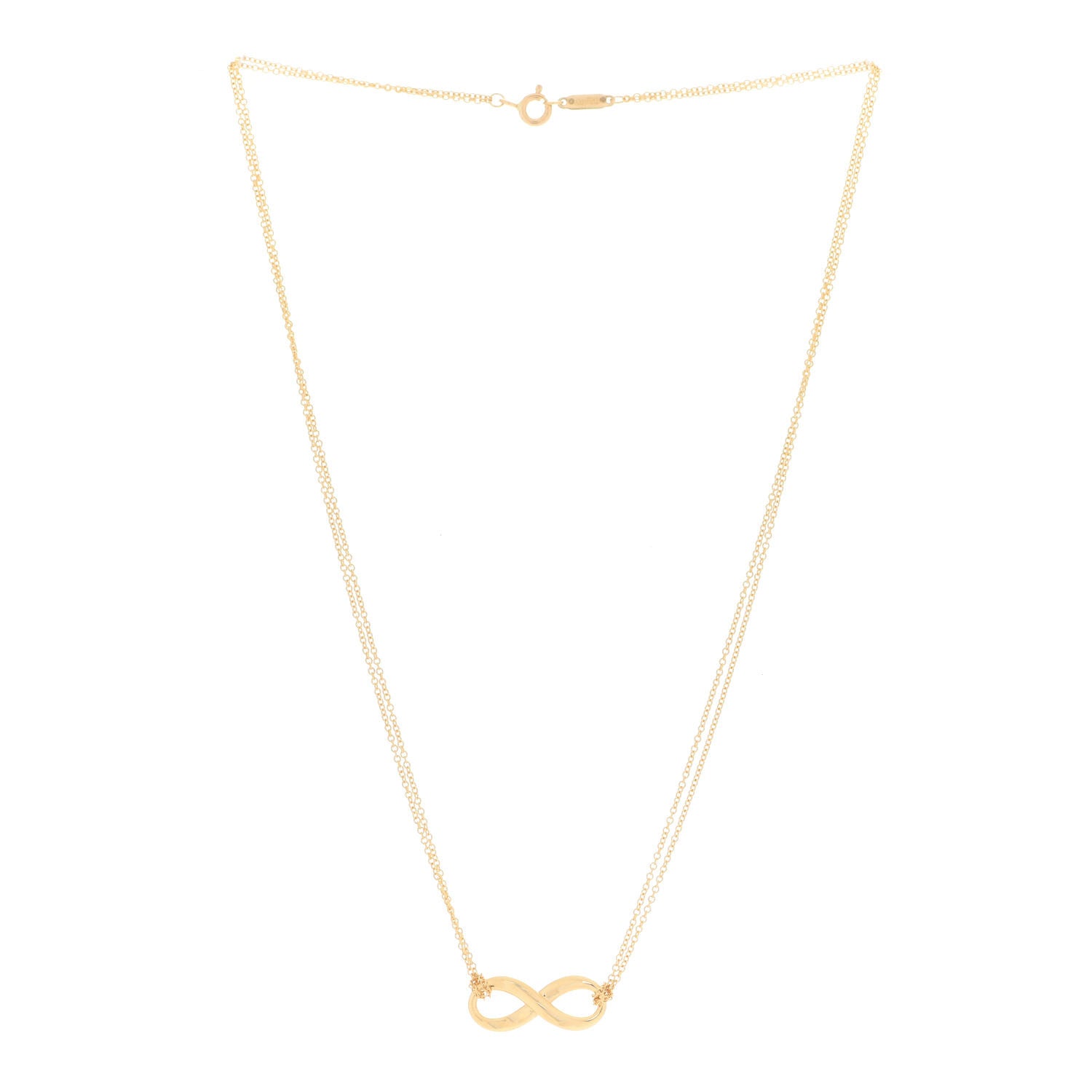 Tiffany 18K Yellow Gold Infinity Double Chain Pendant Necklace 3 of 6