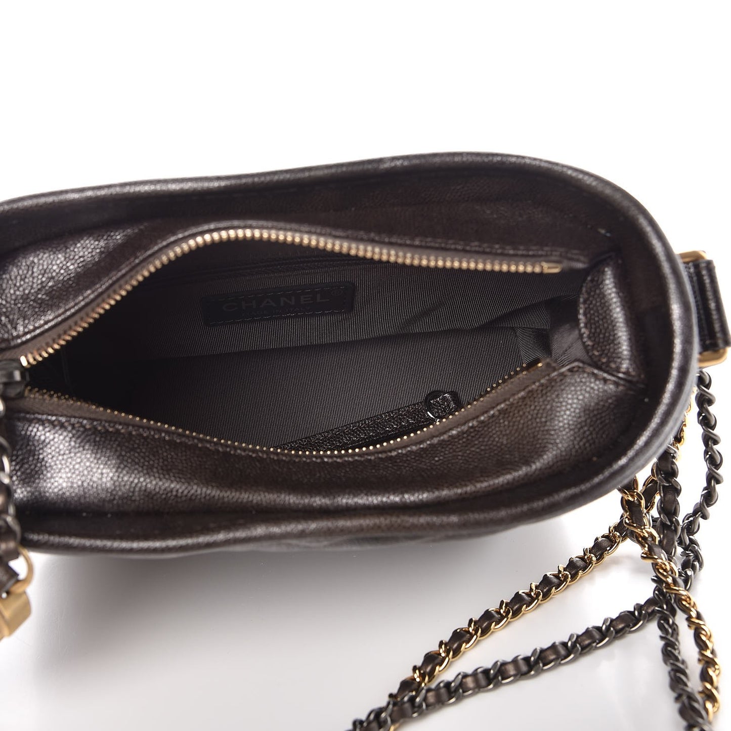 Metallic Grained Goatskin Chevron Quilted Small Gabrielle Hobo Dark Silver Gold