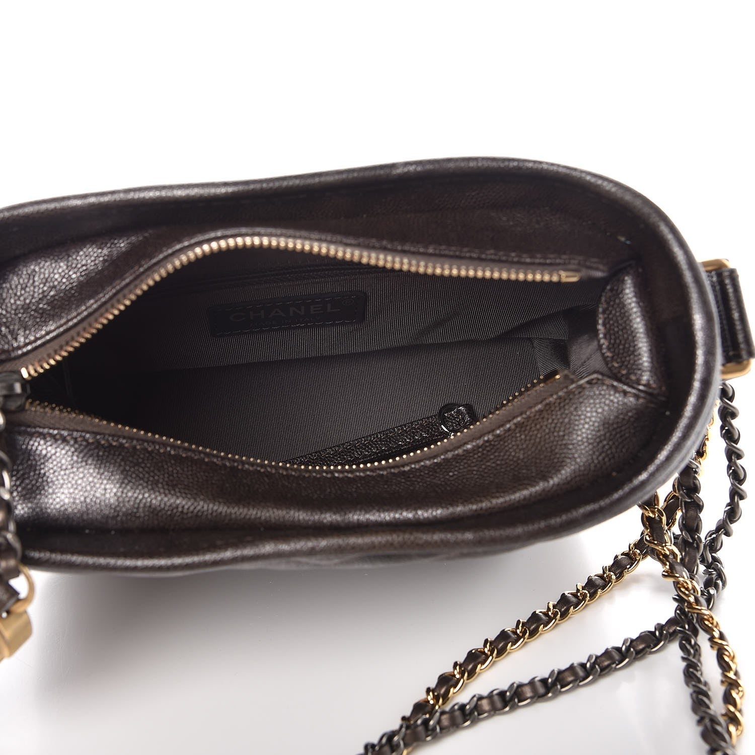 Chanel Metallic Grained Goatskin Chevron Quilted Small Gabrielle Hobo Dark Silver Gold 5 of 8