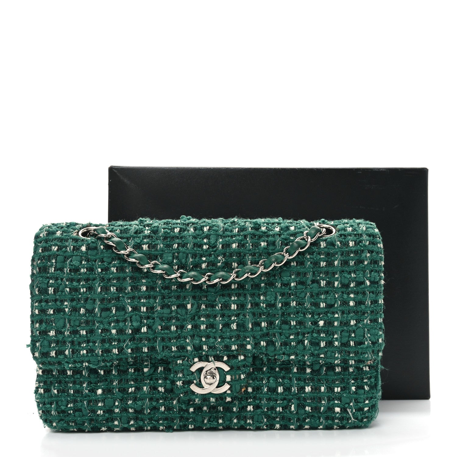 Chanel Tweed Quilted Medium Double Flap Green 11 of 13