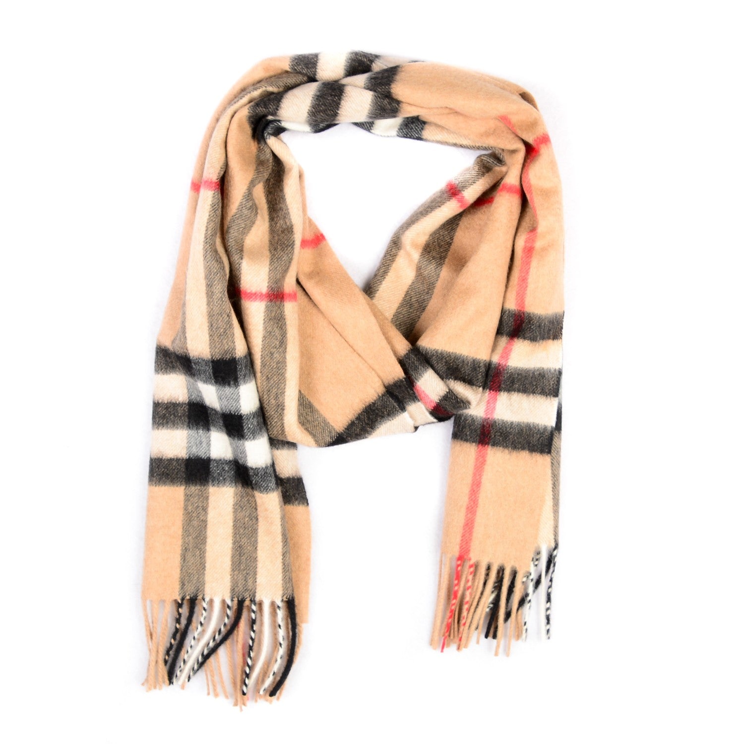 Burberry Cashmere Giant Heritage Check Fringe Scarf Camel 1 of 4