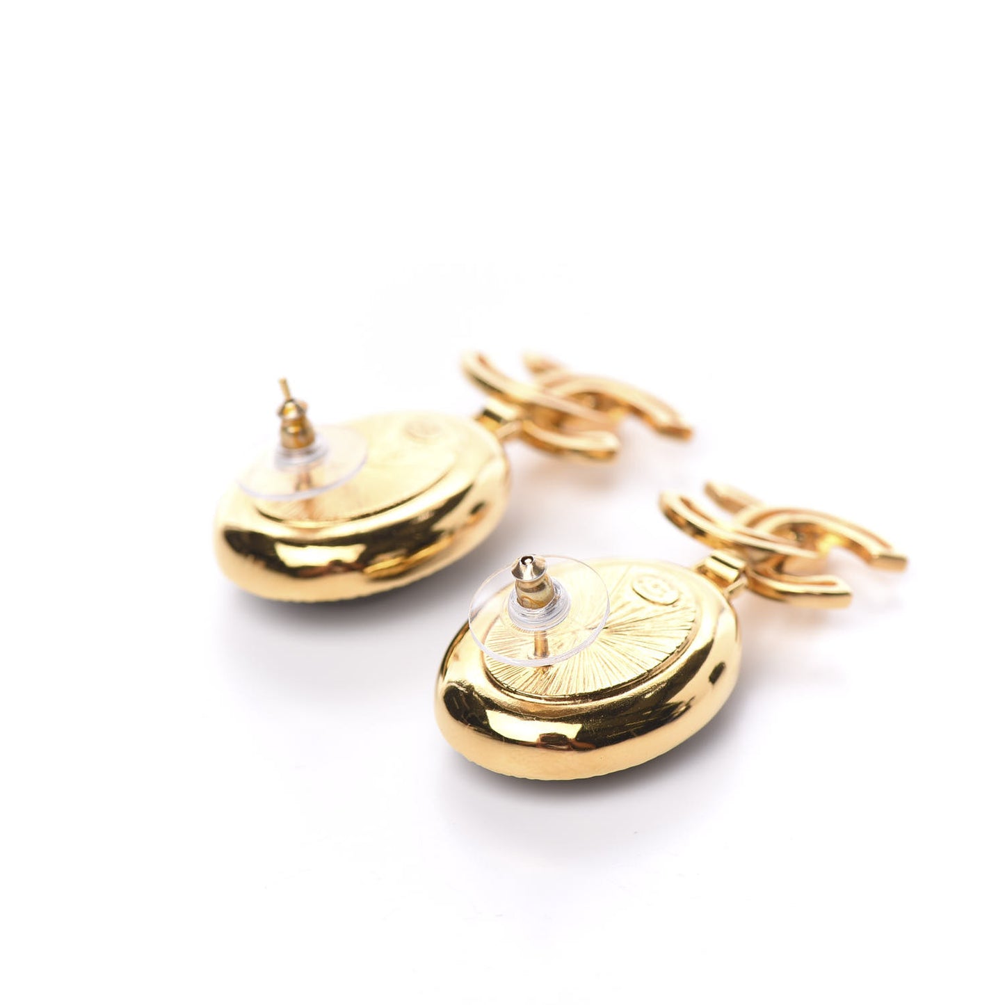 Resin Metal Obazine CC Drop Earrings Gold Black