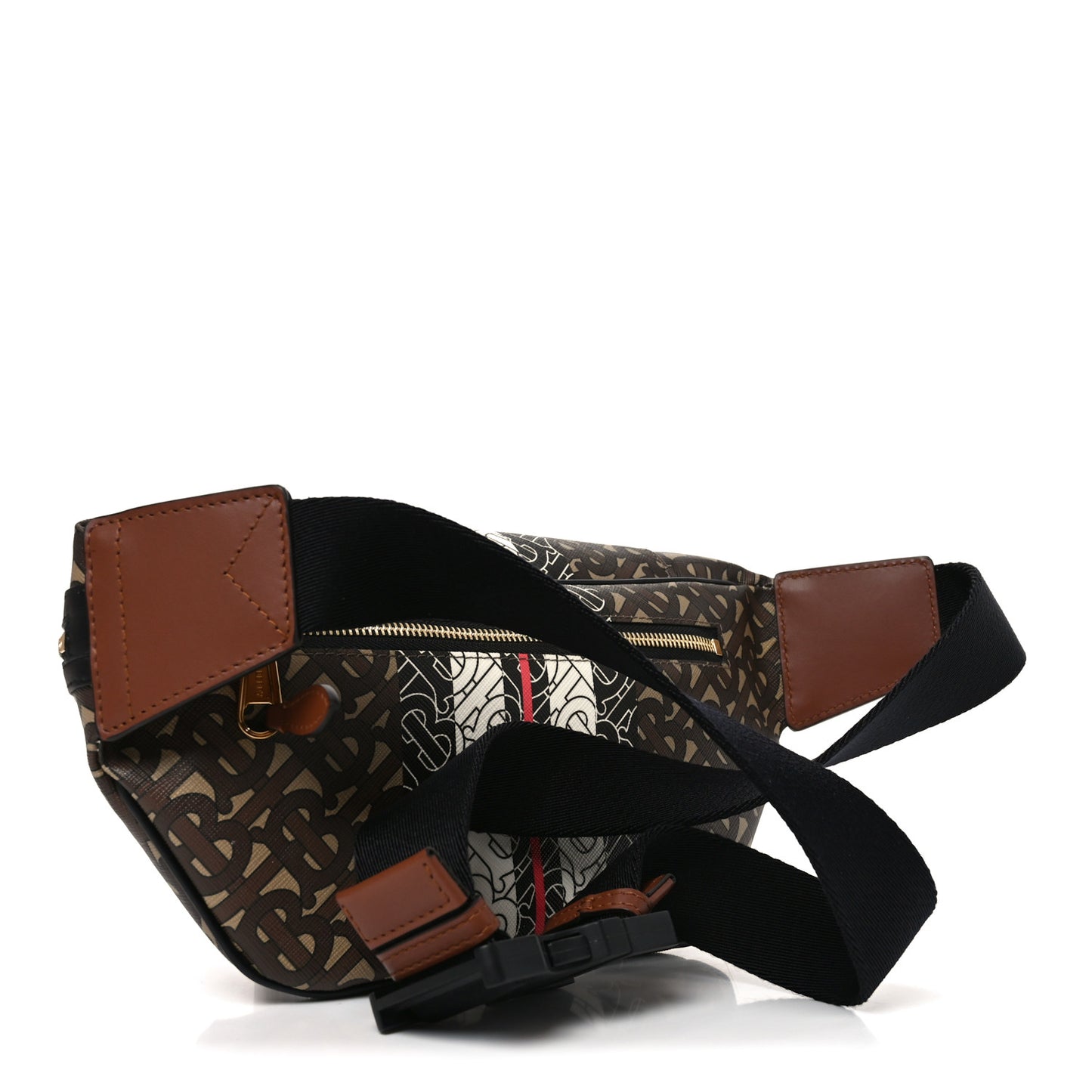E-Canvas Monogram Stripe Medium Sonny Bum Bag Bridle Brown