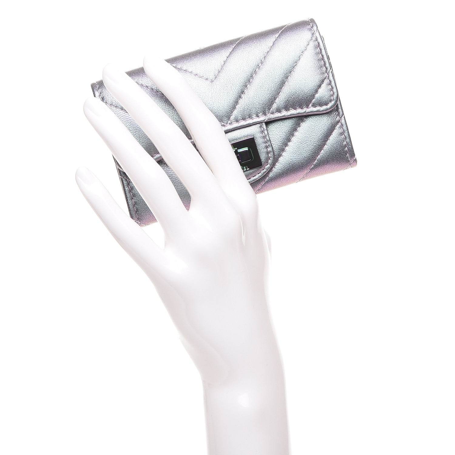 Chanel Iridescent Lambskin Chevron Quilted Reissue Card Holder Light Purple 2 of 9