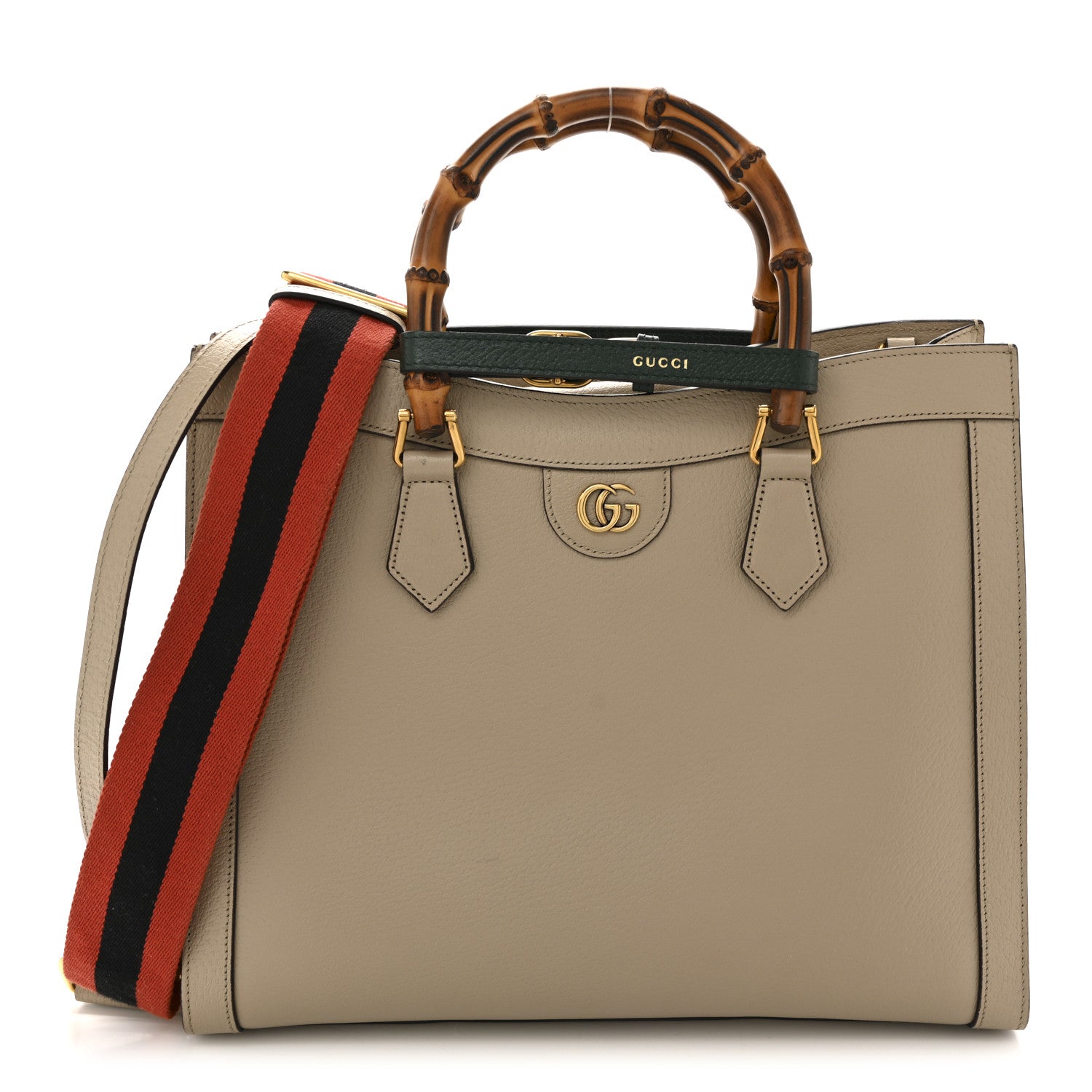 Gucci Textured Dollar Calfskin Web Medium Diana Tote Bag Oatmeal Vintage Green 1 of 14