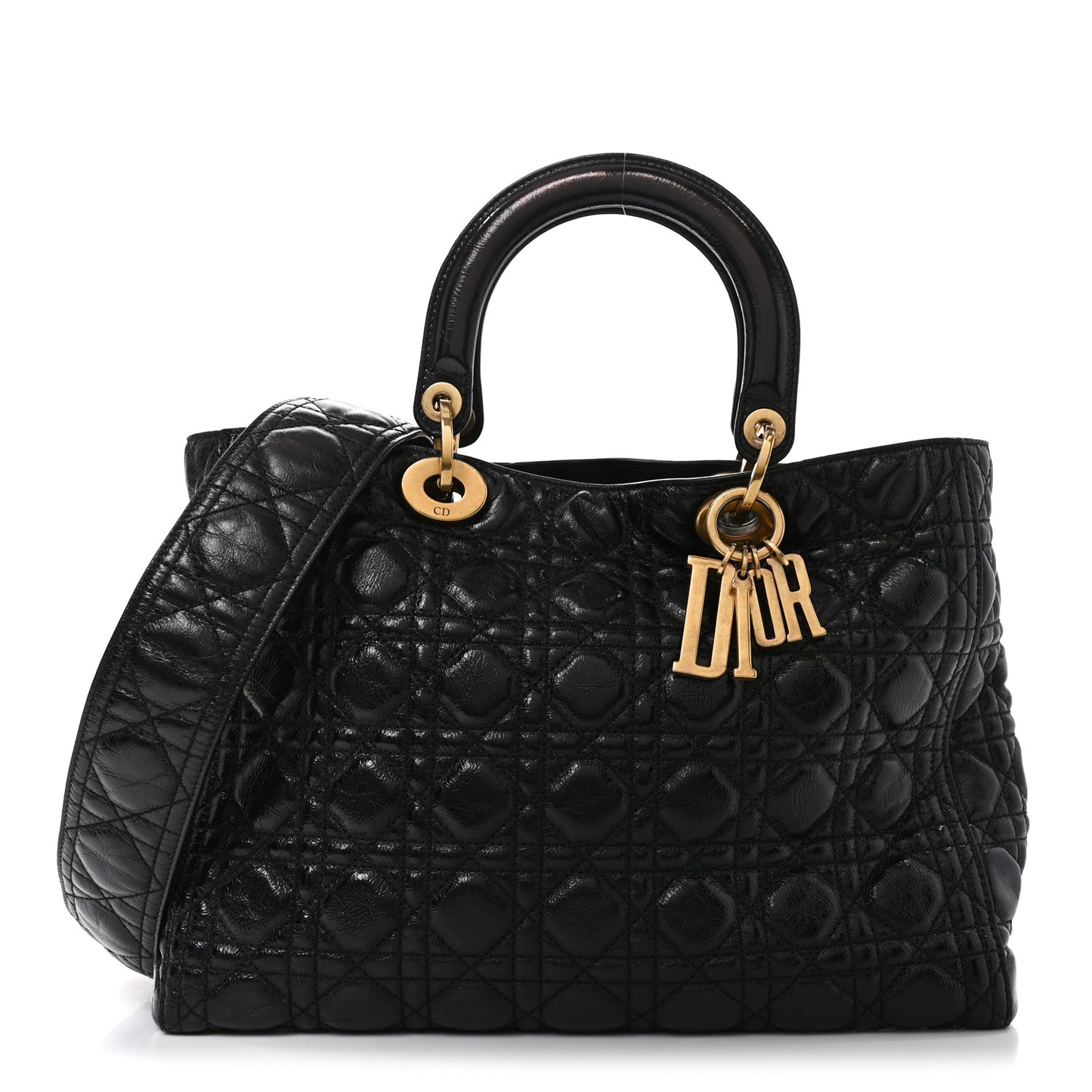 Crinkled Patent Cannage Large Lady Dior Black