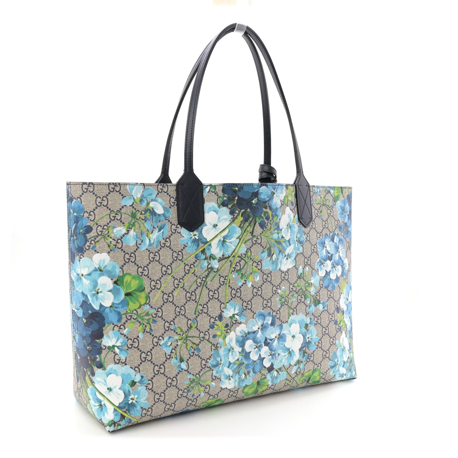Gucci GG Supreme Monogram Blooms Medium Reversible Tote Beige Blue Navy Beige Blue Navy 3 of 9