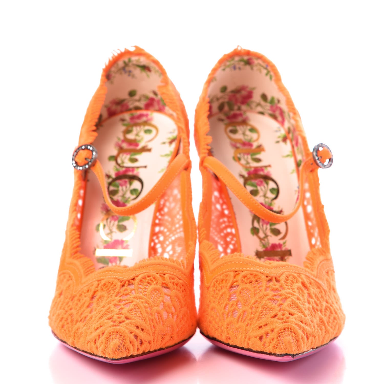 Gucci Lace Pizzo Venice Pumps 36 Orange Fluo 2 of 8