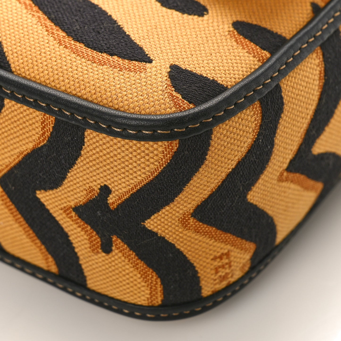 Canvas Chinese New Year Tiger Embroidered Baguette Black Dark Yellow