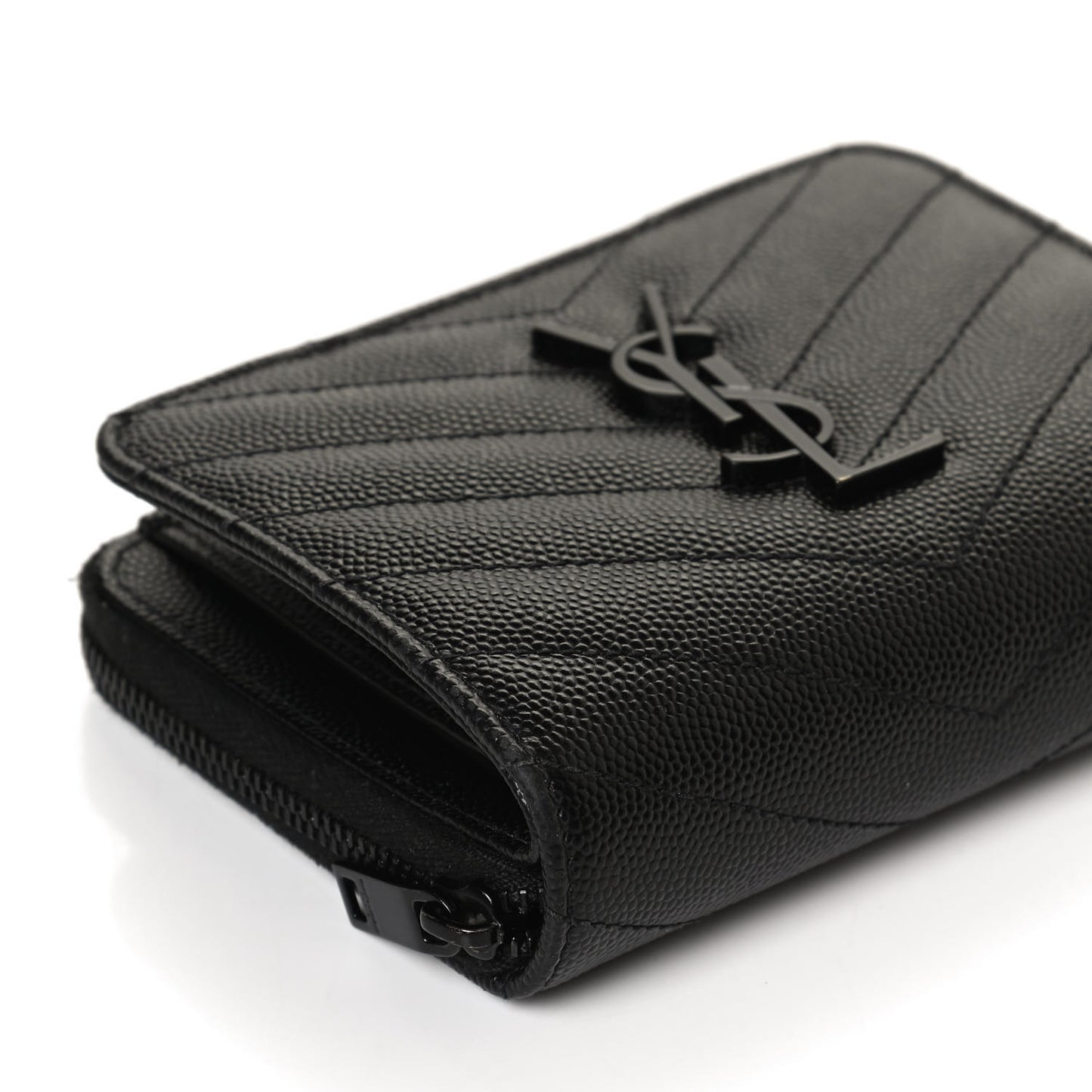 Grain De Poudre Matelasse Chevron Monogram Monochrome Compact Zip Around Wallet Black