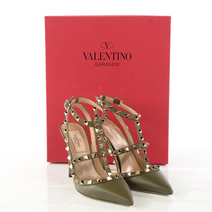 Valentino Garavani Pebbled Calfskin Rockstud Ankle Strap Pumps 37 Army Green 5 of 8