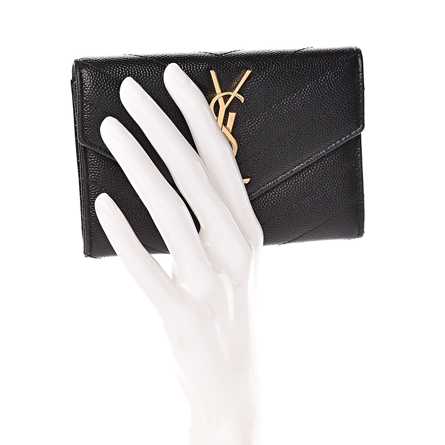 Grain De Poudre Matelasse Chevron Small Monogram Envelope Wallet Black