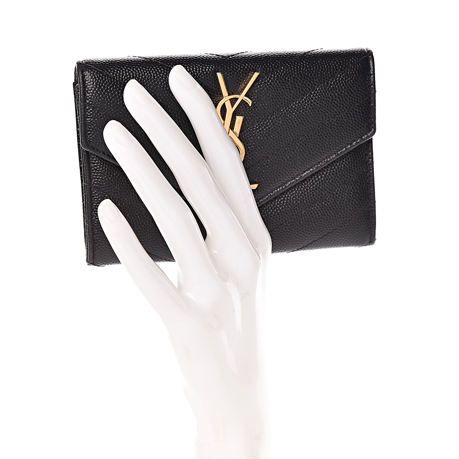 Saint Laurent Grain De Poudre Matelasse Chevron Small Monogram Envelope Wallet Black 2 of 8