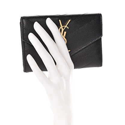 Saint Laurent Grain De Poudre Matelasse Chevron Small Monogram Envelope Wallet Black 2 of 8