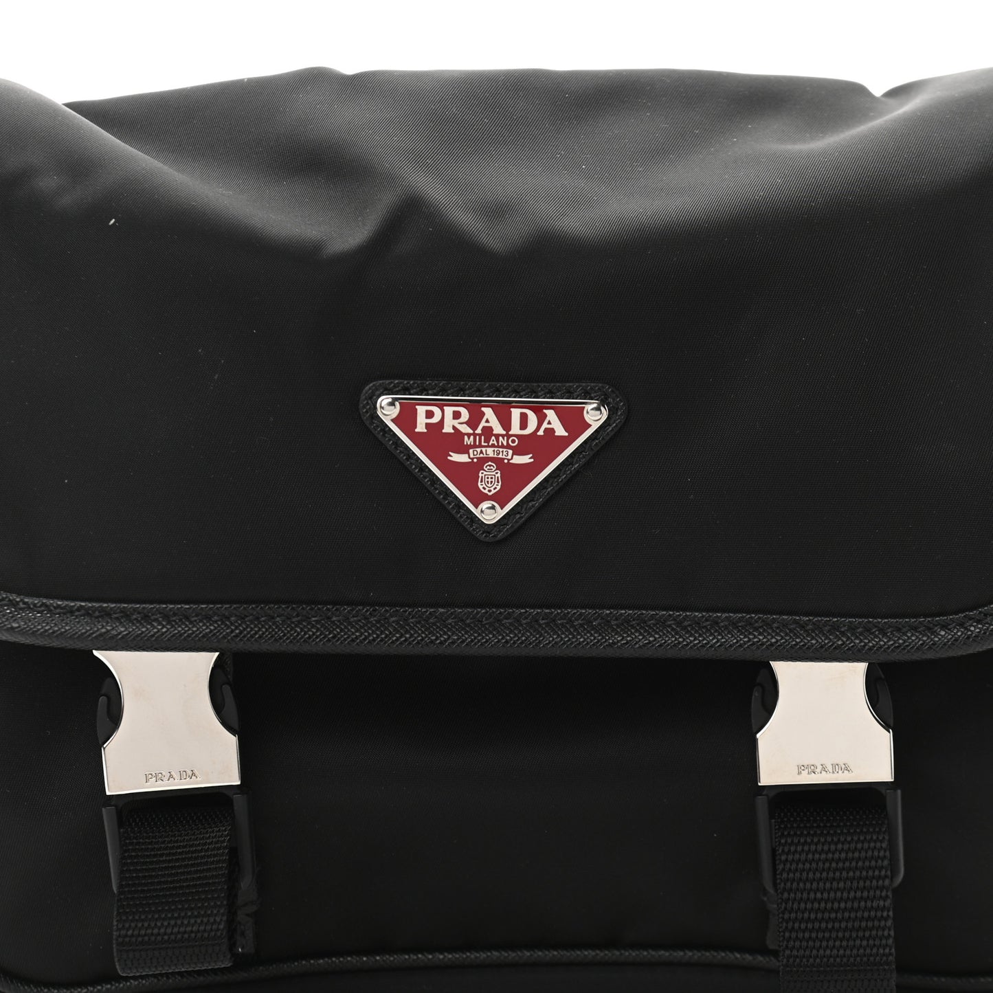 Tessuto Nylon Saffiano Pocket Double Snap Buckle Messenger Shoulder Bag Black