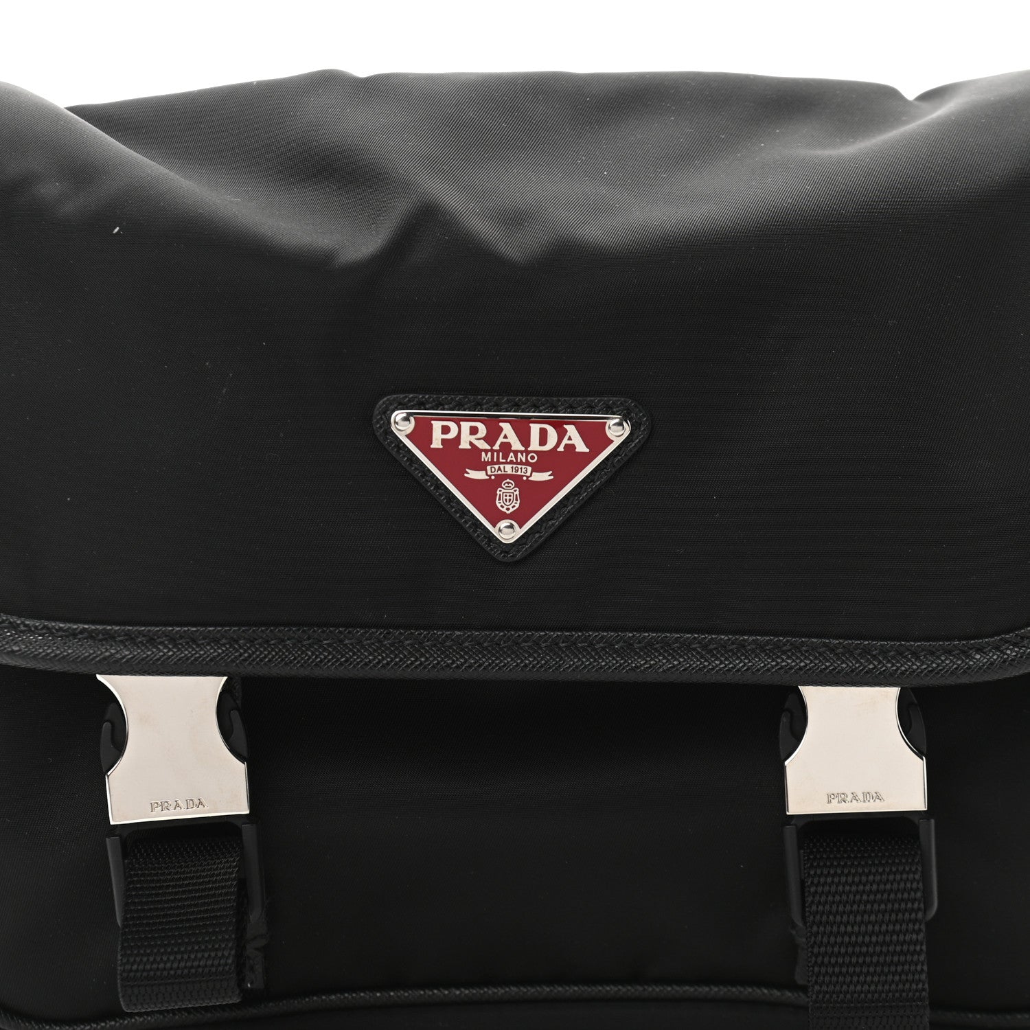 Prada Tessuto Nylon Saffiano Pocket Double Snap Buckle Messenger Shoulder Bag Black 9 of 11