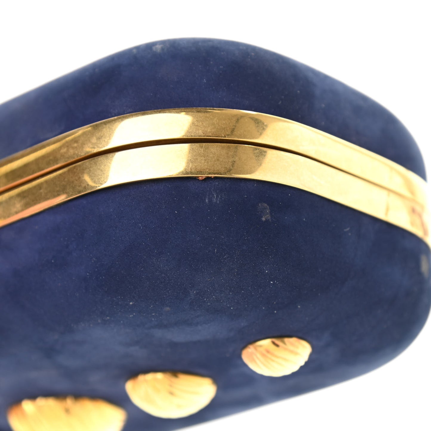 Suede Studded Skull Knuckle Box Clutch Navy