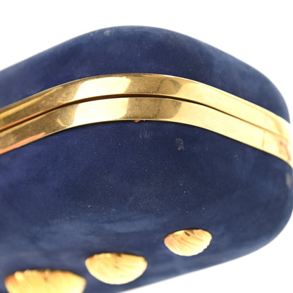 Alexander McQueen Suede Studded Skull Knuckle Box Clutch Navy 14 of 14