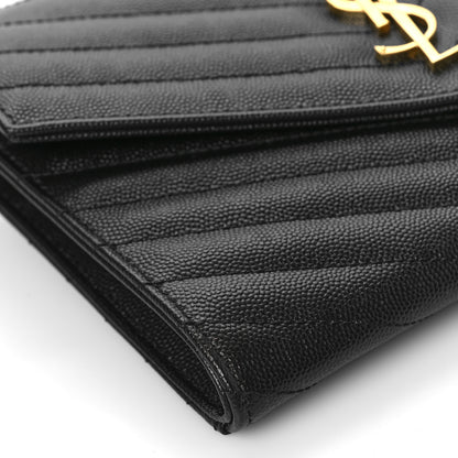 Saint Laurent Grain De Poudre Matelasse Chevron Monogram Envelope Clutch Black 7 of 9